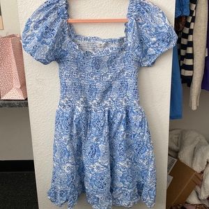 white and blue dress